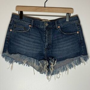 We The Free Raw Hem Dark Indigo Denim Shorts